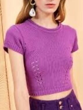 ULLA JOHNSON Arden Top Cassis Purple Knit Open Back Short Sleeve Sweater NWT MED